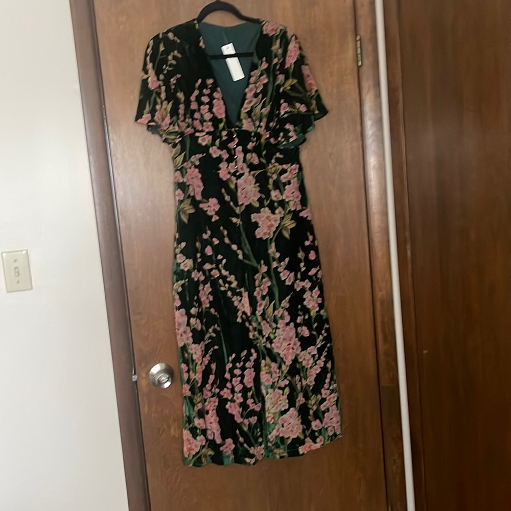 Retro stage one piece jumper - forest green and pink floral print XL